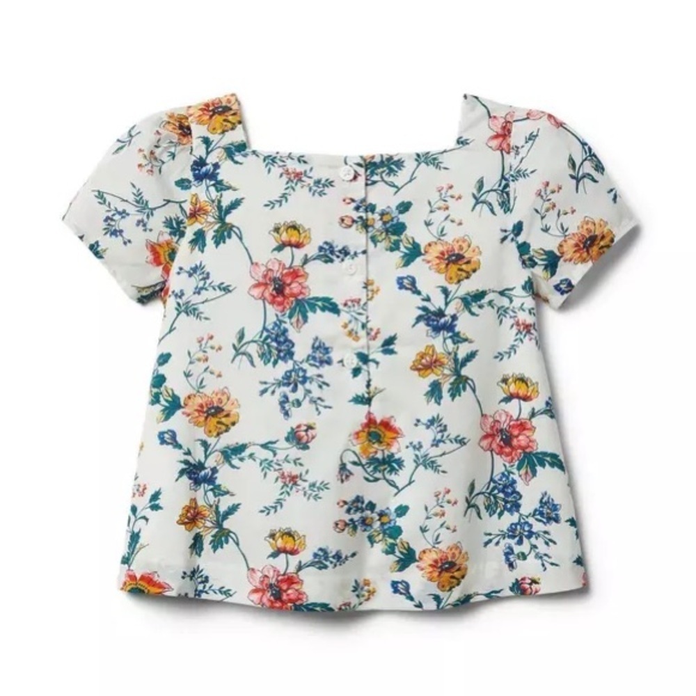 Janie and Jack Girls' Ivory Floral Sweetheart Blouse Size 18-24 Spring Cotton